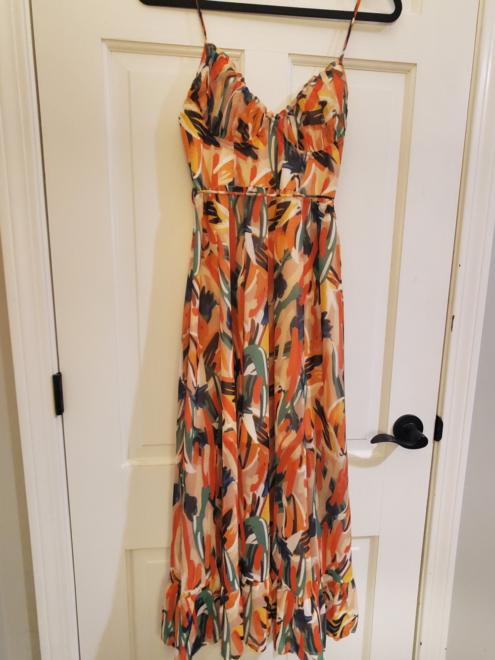NWT Indikah Abstract Floral Midi Dress Orange Green Blue XS